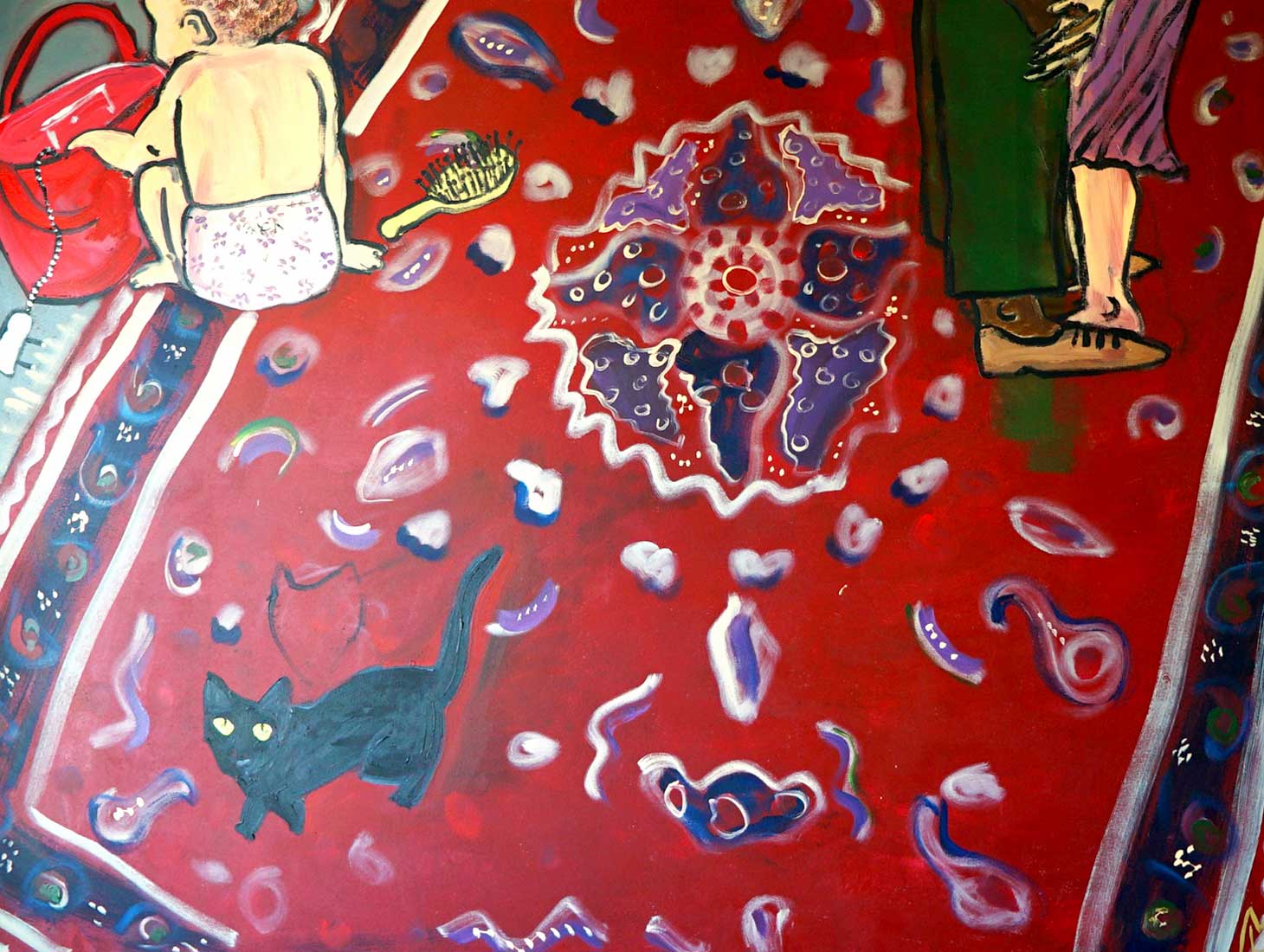 dancing couple with cat and child on the carpet
